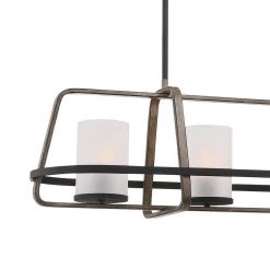 4-Light Black Wood Tone Linear Chandelier with Etched Seedy Glass Shades by Cordelia Lighting 15 4-Light Black Wood Tone Linear Chandelier with Etched Seedy Glass Shades by Cordelia Lighting -Spitzer Sales Store black cordelia lighting chandeliers 2635 332 66 1000