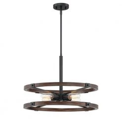 4-Light Black Pendant with Painted Wood Accents by Cordelia Lighting