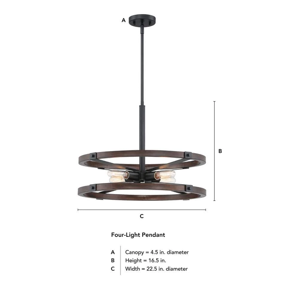 4-Light Black Pendant with Painted Wood Accents by Cordelia Lighting 4 4-Light Black Pendant with Painted Wood Accents by Cordelia Lighting - Image 2