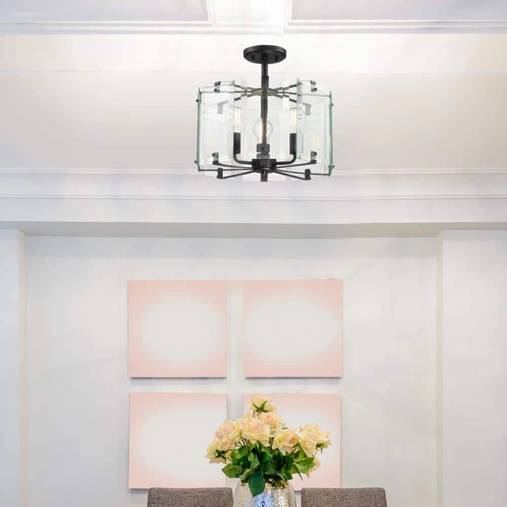 Decorative Interior 3-Light 15 in. Black Semi Flushmount by Cordelia Lighting 5 Decorative Interior 3-Light 15 in. Black Semi Flushmount by Cordelia Lighting - Image 3