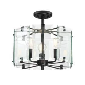 Decorative Interior 3-Light 15 in. Black Semi Flushmount by Cordelia Lighting 3 Decorative Interior 3-Light 15 in. Black Semi Flushmount by Cordelia Lighting