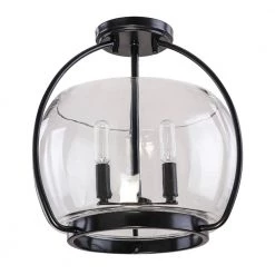 13.8 in. 3-Light Black Semi-Flush Mount with Clear Glass Shade by Cordelia Lighting