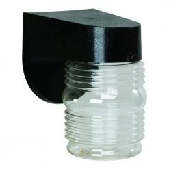 9.5 in. Black LED Outdoor Wall Lamp with Ribbed Glass Shade by Cordelia Lighting