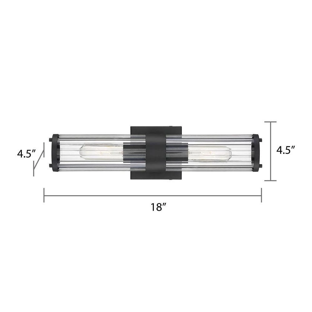 18 in. 2-Light Black Vanity Light with Clear Ribbed Glass Shade by Cordelia Lighting 7 18 in. 2-Light Black Vanity Light with Clear Ribbed Glass Shade by Cordelia Lighting - Image 5