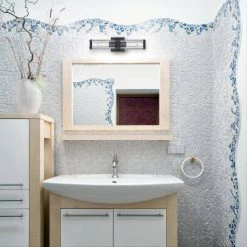 18 in. 2-Light Black Vanity Light with Clear Ribbed Glass Shade by Cordelia Lighting 22 18 in. 2-Light Black Vanity Light with Clear Ribbed Glass Shade by Cordelia Lighting -Spitzer Sales Store black cordelia lighting vanity lighting 2631 05 1f 1000