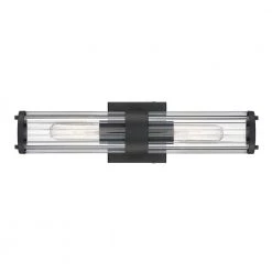 18 in. 2-Light Black Vanity Light with Clear Ribbed Glass Shade by Cordelia Lighting