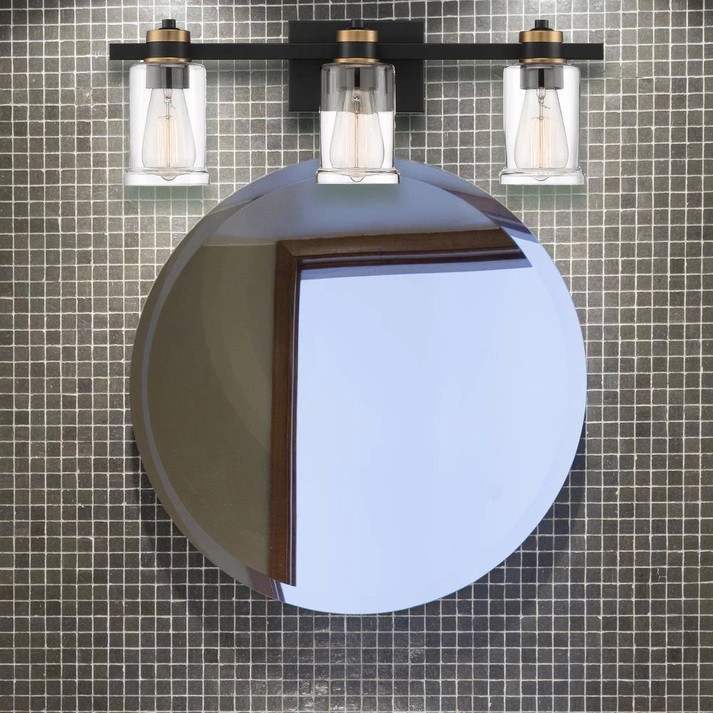 23 in. 3-Light Black Vanity Light with Clear Glass Shades by Cordelia Lighting 11 23 in. 3-Light Black Vanity Light with Clear Glass Shades by Cordelia Lighting - Image 9