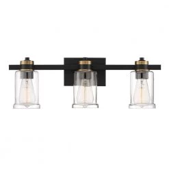 23 in. 3-Light Black Vanity Light with Clear Glass Shades by Cordelia Lighting