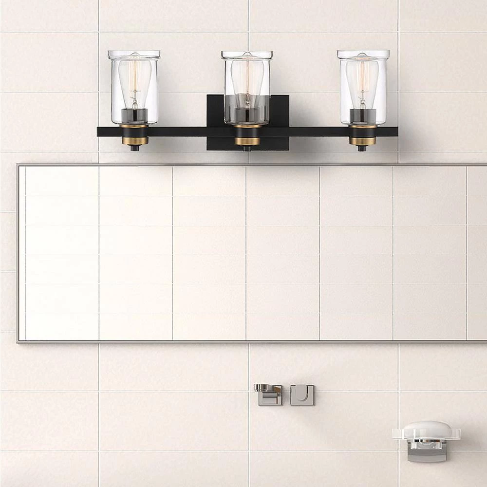 23 in. 3-Light Black Vanity Light with Clear Glass Shades by Cordelia Lighting 8 23 in. 3-Light Black Vanity Light with Clear Glass Shades by Cordelia Lighting - Image 6