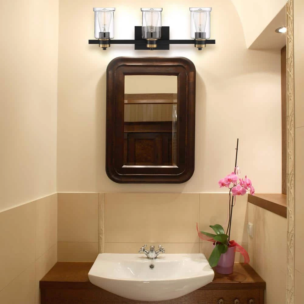 23 in. 3-Light Black Vanity Light with Clear Glass Shades by Cordelia Lighting 9 23 in. 3-Light Black Vanity Light with Clear Glass Shades by Cordelia Lighting - Image 7