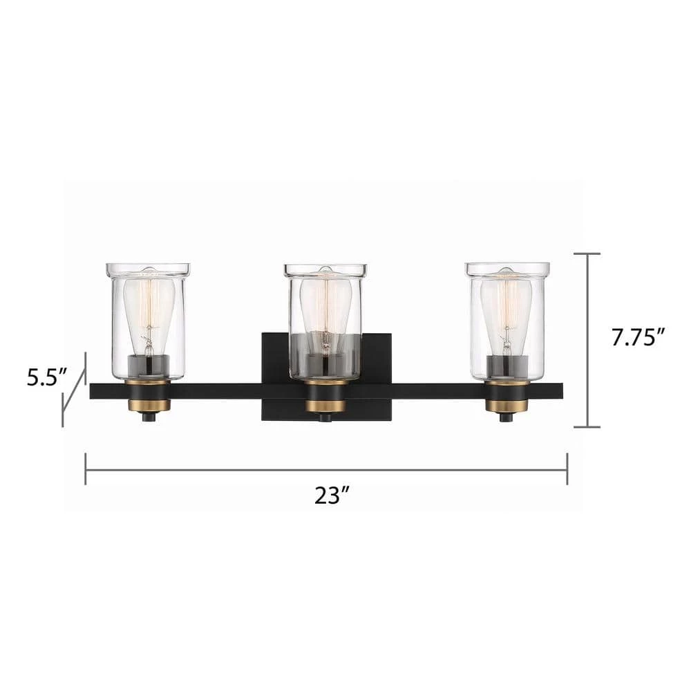 23 in. 3-Light Black Vanity Light with Clear Glass Shades by Cordelia Lighting 6 23 in. 3-Light Black Vanity Light with Clear Glass Shades by Cordelia Lighting - Image 4