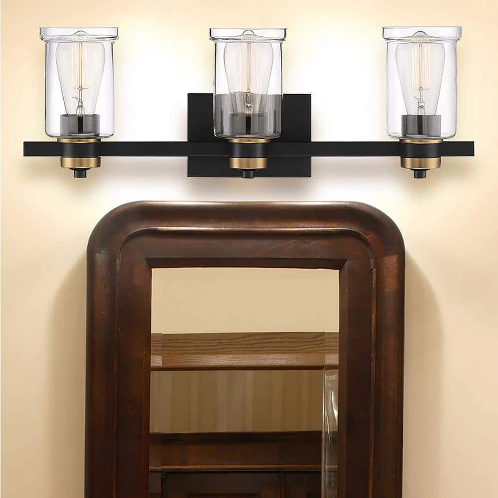 23 in. 3-Light Black Vanity Light with Clear Glass Shades by Cordelia Lighting 4 23 in. 3-Light Black Vanity Light with Clear Glass Shades by Cordelia Lighting - Image 2
