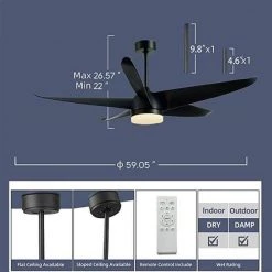 59 in. Integrated LED Indoor Remote Control Black Pendant Ceiling Fan with 5 Blades by Magic Home -Spitzer Sales Store black magic home ceiling fans with lights pv cf024ab c3 1000