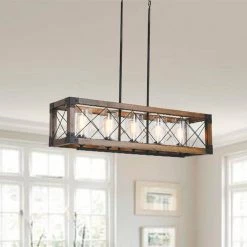 5-Light Black Color Candle Kitchen Island Linear Chandelier With Iron Shade by Magic Home