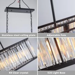 6-Light Modern Island Raindrop Rectangular Crystal Chandelier Light Fixture in Black by Magic Home 12 6-Light Modern Island Raindrop Rectangular Crystal Chandelier Light Fixture in Black by Magic Home -Spitzer Sales Store black magic home chandeliers mh lch 22018 1f 1000
