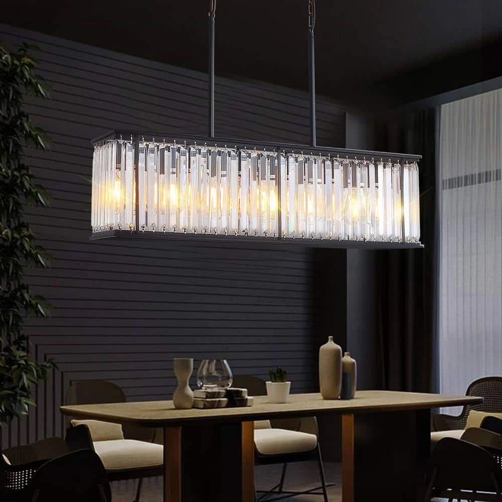 6-Light Modern Island Raindrop Rectangular Crystal Chandelier Light Fixture in Black by Magic Home 8 6-Light Modern Island Raindrop Rectangular Crystal Chandelier Light Fixture in Black by Magic Home - Image 6