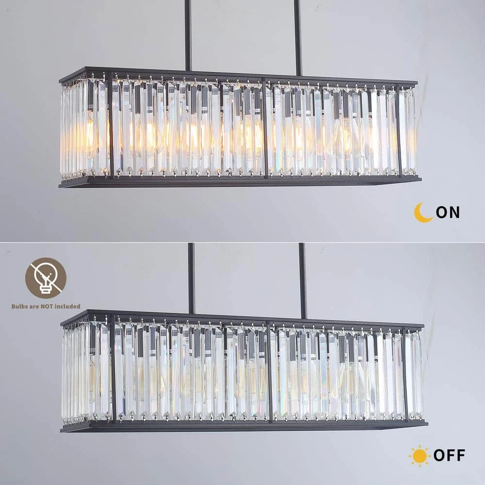 6-Light Modern Island Raindrop Rectangular Crystal Chandelier Light Fixture in Black by Magic Home 6 6-Light Modern Island Raindrop Rectangular Crystal Chandelier Light Fixture in Black by Magic Home - Image 4