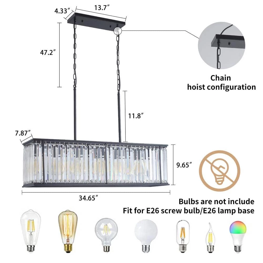 6-Light Modern Island Raindrop Rectangular Crystal Chandelier Light Fixture in Black by Magic Home 5 6-Light Modern Island Raindrop Rectangular Crystal Chandelier Light Fixture in Black by Magic Home - Image 3