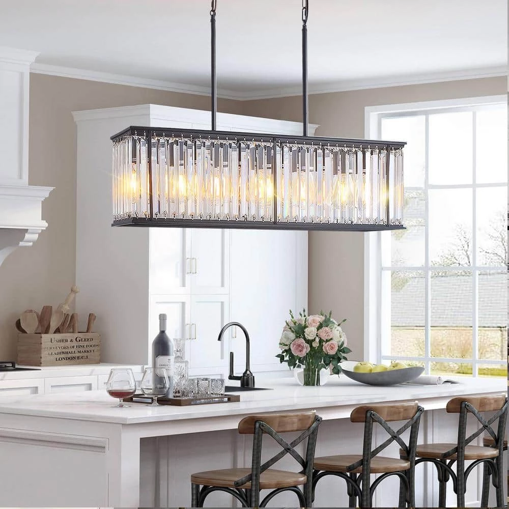 6-Light Modern Island Raindrop Rectangular Crystal Chandelier Light Fixture in Black by Magic Home 4 6-Light Modern Island Raindrop Rectangular Crystal Chandelier Light Fixture in Black by Magic Home - Image 2