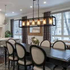 6-Light Farmhouse Hanging Ceiling Black Fixture Island Light Industrial Swag Chandeliers with Glass Shades by Magic Home -Spitzer Sales Store black magic home chandeliers mh ll3326 6 h 31 1000