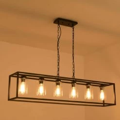 6-Light Farmhouse Hanging Ceiling Black Fixture Island Light Industrial Swag Chandeliers with Glass Shades by Magic Home -Spitzer Sales Store black magic home chandeliers mh ll3326 6 h 4f 1000
