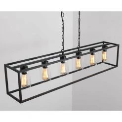 6-Light Farmhouse Hanging Ceiling Black Fixture Island Light Industrial Swag Chandeliers with Glass Shades by Magic Home -Spitzer Sales Store black magic home chandeliers mh ll3326 6 h 76 1000