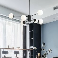 6-Light Black Cream White Sputnik Modern Linear Chandelier by Magic Home 17 6-Light Black Cream White Sputnik Modern Linear Chandelier by Magic Home -Spitzer Sales Store black magic home chandeliers mh y 020203 31 1000