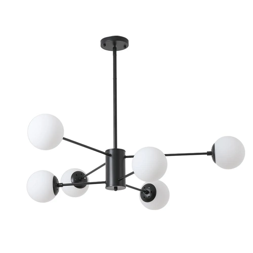 6-Light Black Cream White Sputnik Modern Linear Chandelier by Magic Home 8 6-Light Black Cream White Sputnik Modern Linear Chandelier by Magic Home - Image 6