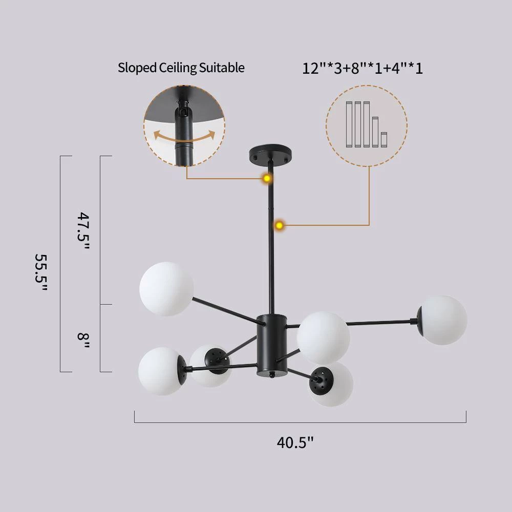 6-Light Black Cream White Sputnik Modern Linear Chandelier by Magic Home 5 6-Light Black Cream White Sputnik Modern Linear Chandelier by Magic Home - Image 3