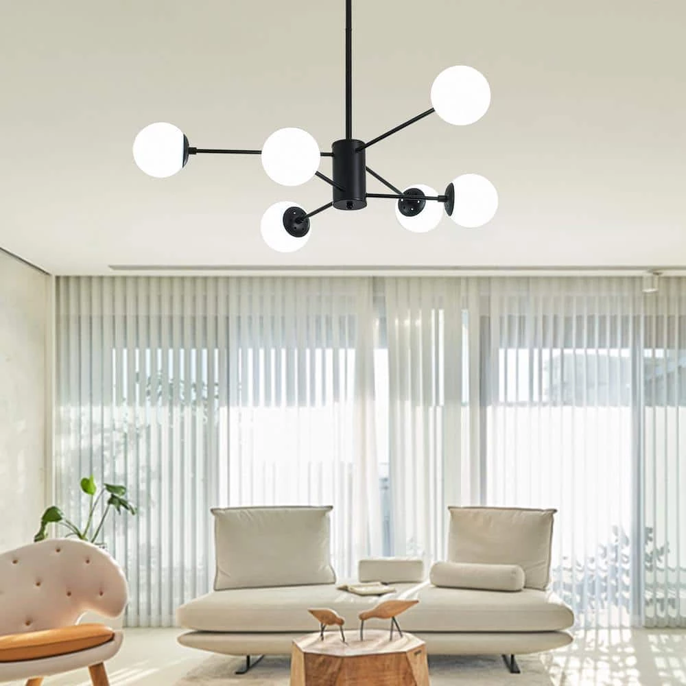 6-Light Black Cream White Sputnik Modern Linear Chandelier by Magic Home 9 6-Light Black Cream White Sputnik Modern Linear Chandelier by Magic Home - Image 7