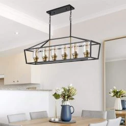 6-Light Black Kitchen Island Pendant with Metal Shade by Magic Home