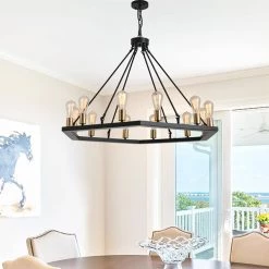 12-Light Black Candle Style Hexagon Chandelier by Magic Home