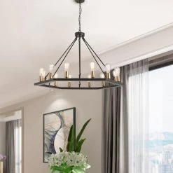 12-Light Black Candle Style Hexagon Chandelier by Magic Home -Spitzer Sales Store black magic home chandeliers mh y 020206 fa 1000