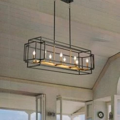 8-Light Black Kitchen Island Linear Pendant by Magic Home