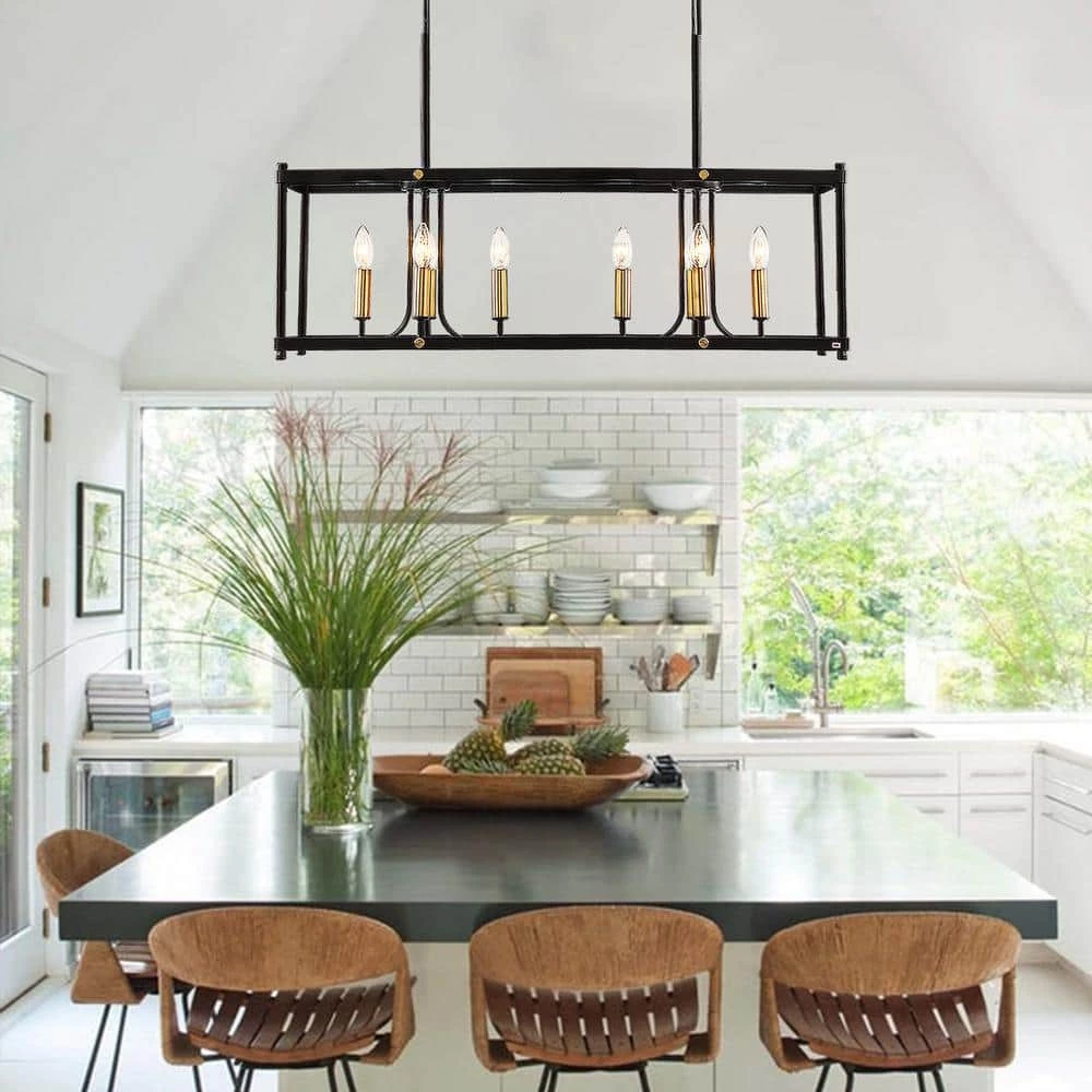 8-Light Black Kitchen Island Linear Chandelier by Magic Home 4 8-Light Black Kitchen Island Linear Chandelier by Magic Home - Image 2