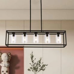 5-Light Black Antique Painted Vintage Chandelier Light Fixture with Glass Shades by Magic Home