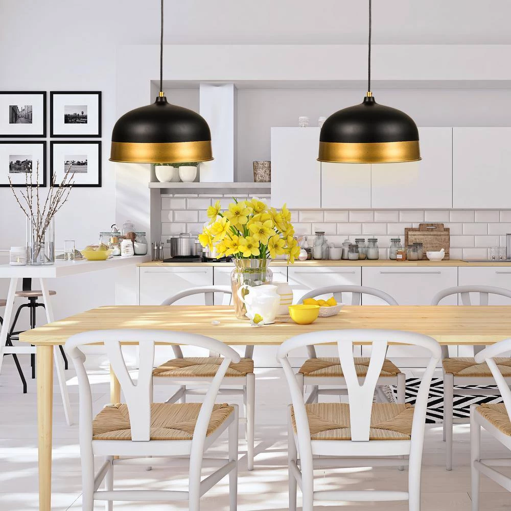 1-Light Black Industrial Linear Dome Hanging Pendant Light with Metal Shade by Magic Home 13 1-Light Black Industrial Linear Dome Hanging Pendant Light with Metal Shade by Magic Home - Image 11