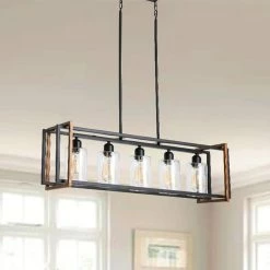 5-Light Black Plus Kitchen Island Linear Pendant With Metal Shape by Magic Home