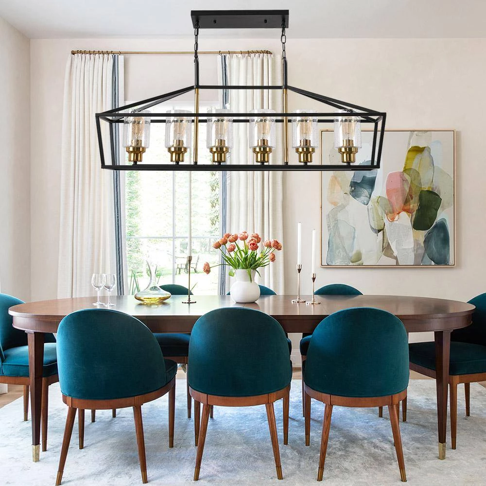 6-Light Black Kitchen Island Pendant with Metal Shade by Magic Home 9 6-Light Black Kitchen Island Pendant with Metal Shade by Magic Home - Image 7