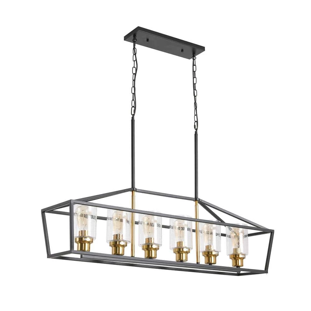 6-Light Black Kitchen Island Pendant with Metal Shade by Magic Home 3 6-Light Black Kitchen Island Pendant with Metal Shade by Magic Home