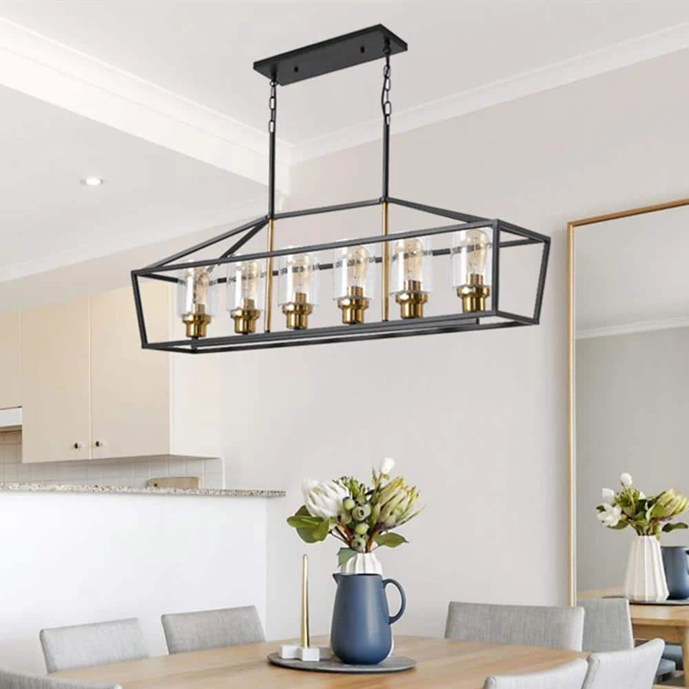 6-Light Black Kitchen Island Pendant with Metal Shade by Magic Home 4 6-Light Black Kitchen Island Pendant with Metal Shade by Magic Home - Image 2