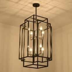 8-Light Black Brushed Nickel Lantern Tiered Chandelier by Magic Home -Spitzer Sales Store black magic home chandeliers mhx y 020210g 1f 1000