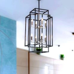 8-Light Black Brushed Nickel Lantern Tiered Chandelier by Magic Home -Spitzer Sales Store black magic home chandeliers mhx y 020210g 31 1000