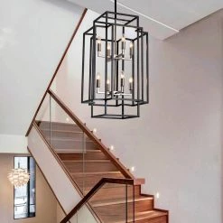 8-Light Black Brushed Nickel Lantern Tiered Chandelier by Magic Home -Spitzer Sales Store black magic home chandeliers mhx y 020210g 4f 1000