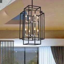 8-Light Black Brushed Nickel Lantern Tiered Chandelier by Magic Home