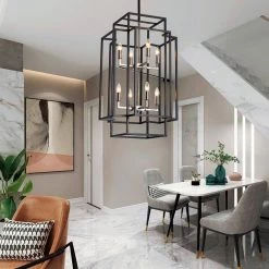 8-Light Black Brushed Nickel Lantern Tiered Chandelier by Magic Home -Spitzer Sales Store black magic home chandeliers mhx y 020210g 66 1000