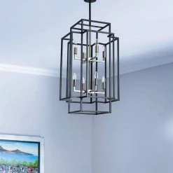 8-Light Black Brushed Nickel Lantern Tiered Chandelier by Magic Home -Spitzer Sales Store black magic home chandeliers mhx y 020210g 76 1000