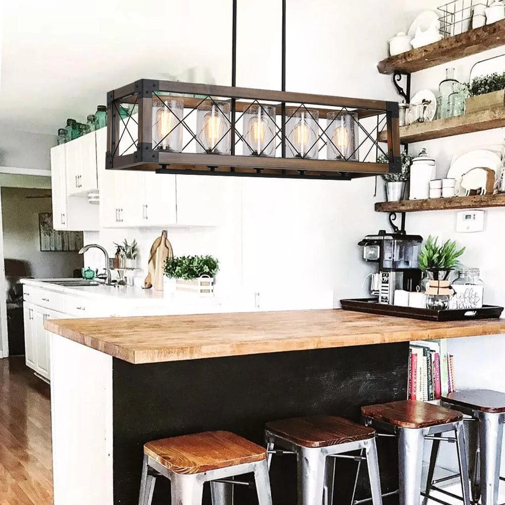 5-Light Black Color Candle Kitchen Island Linear Chandelier With Iron Shade by Magic Home 10 5-Light Black Color Candle Kitchen Island Linear Chandelier With Iron Shade by Magic Home - Image 8