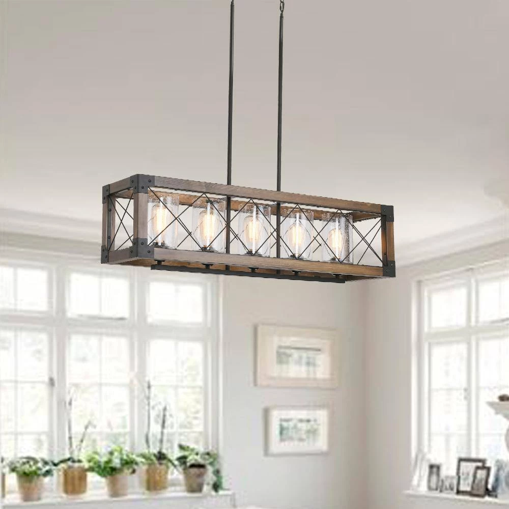 5-Light Black Color Candle Kitchen Island Linear Chandelier With Iron Shade by Magic Home 5 5-Light Black Color Candle Kitchen Island Linear Chandelier With Iron Shade by Magic Home - Image 3
