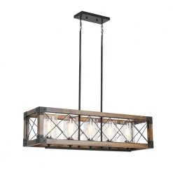 5-Light Black Color Candle Kitchen Island Linear Chandelier With Iron Shade by Magic Home